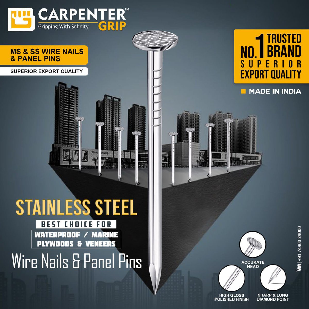 ibais_hardware's tweet photo. CARPENTER GRIP - RAJKOT
For enquiry via WhatsApp click:
https://t.co/2FO5gGLfYj
Helpline No.: +91 87800 38150
#SsWireNails #MsWireNails #WireNails #PanelPins
.
@CarpenterGrip
@ibais_hardware https://t.co/xMbistxrqr