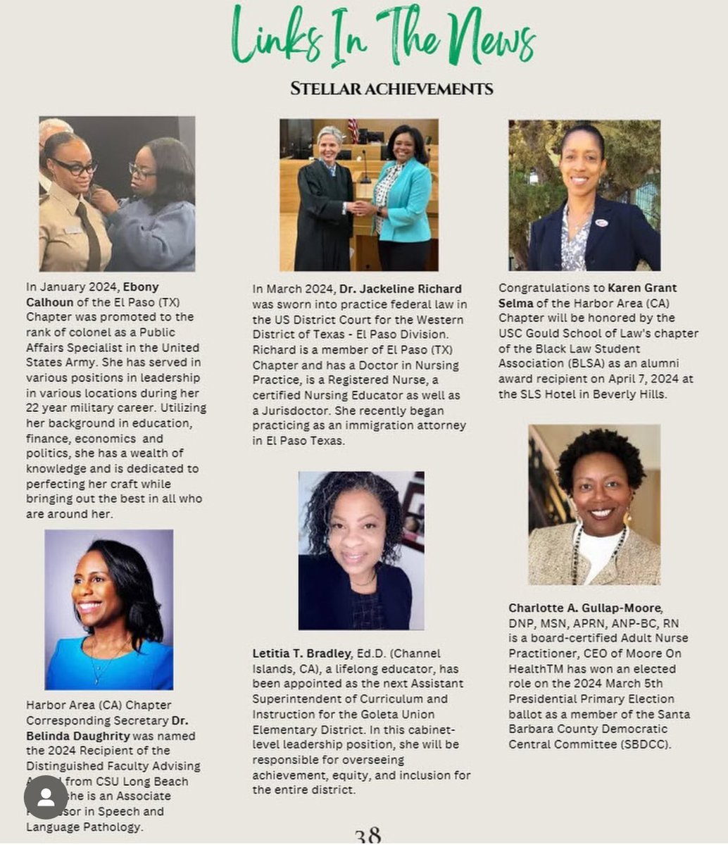 CICLinksInc's tweet photo. Join us in celebrating two of our Channel Islands (CA) Chapter members for their recent Stellar Achievements. 
Dr. Letitia T. Bradley &amp; Dr. Charlotte A. Gullap-Moore, a board certified Nurse Practitioner. 

#LinksInc 
#WALinks 
#CICLinks https://t.co/FzjfECRgGI