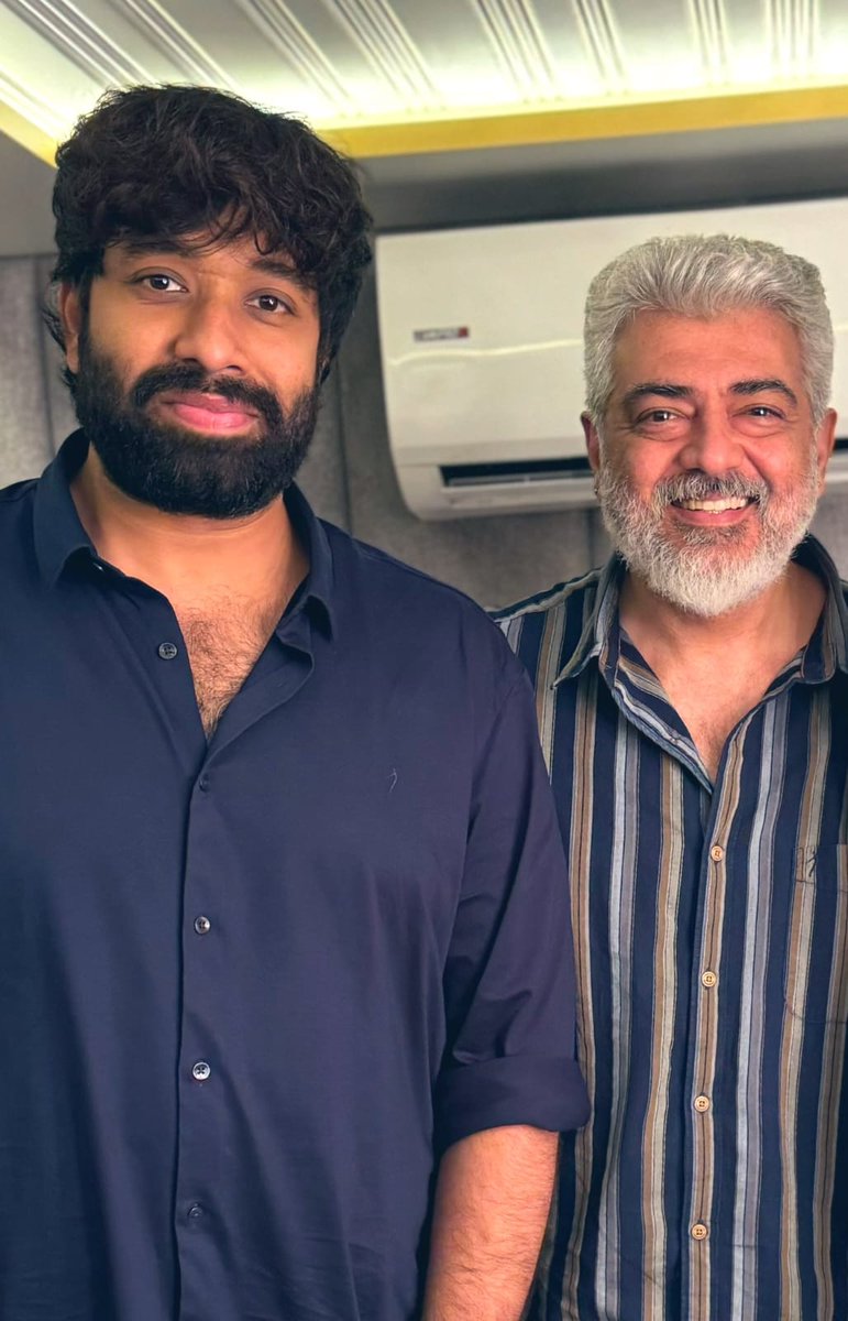 ThalaAjith_FC's tweet photo. Today's Picture Of THALA #AjithKumar &amp; @Adhikravi Taken After Completing The First Schedule Of GBU.

Awesome Look For Our AK🔥🔥#GoodBadUgly 

#VidaaMuyarchi https://t.co/jjV1UACB1W