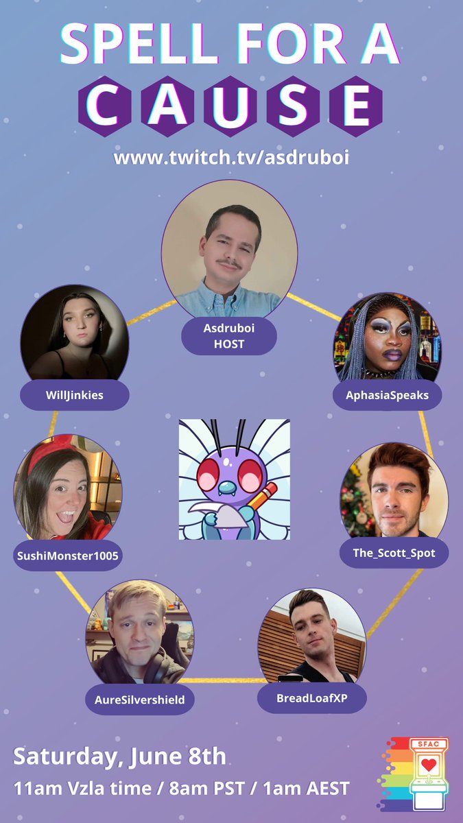 THIS IS TODAY EVERYONE! Join me and my special guests <a href="/MxJinkies/">Will Jinkies 🏳️‍⚧️</a> <a href="/AphasiaSpeaks/">Aphasia Speaks</a> <a href="/TheScottSpot/">TheScottSpot</a> <a href="/AureSilver/">Aure Silvershield</a> <a href="/BreadLoafxP/">BreadLoaf</a> @sushimonsterttv  when they participate in a spelling bee to raise money for <a href="/Streamcause/">Stream for a Cause</a> 

See ya at 11am, Venezuela time
😁😁
