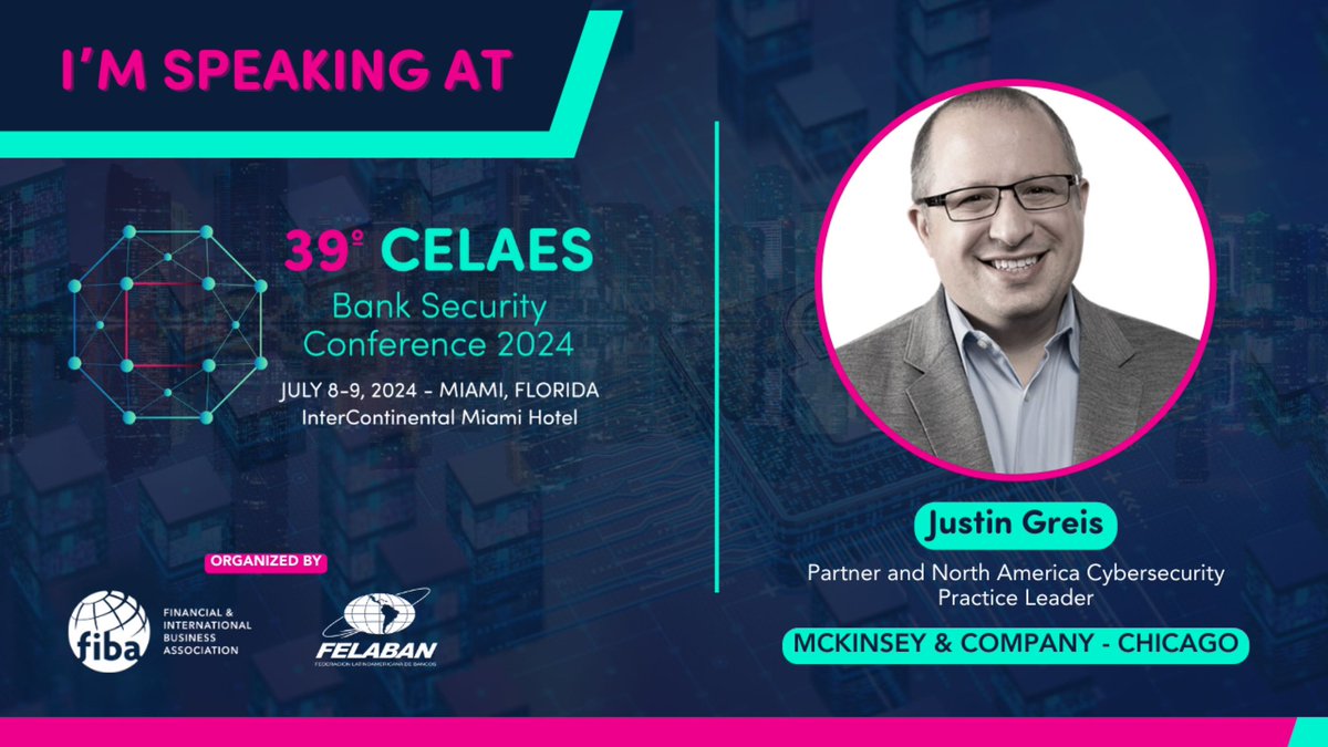 I'm excited to announce my <a href="/McKinsey/">McKinsey & Company</a> colleague, <a href="/patrinski/">Patrick Rinski</a>, and I will be speaking at the 39th CELAES 2024 Bank Security Conference. Taking place on July 8-9, 2024 at the InterContinental Miami Hotel, bringing together the biggest players and brightest minds to examine trends,