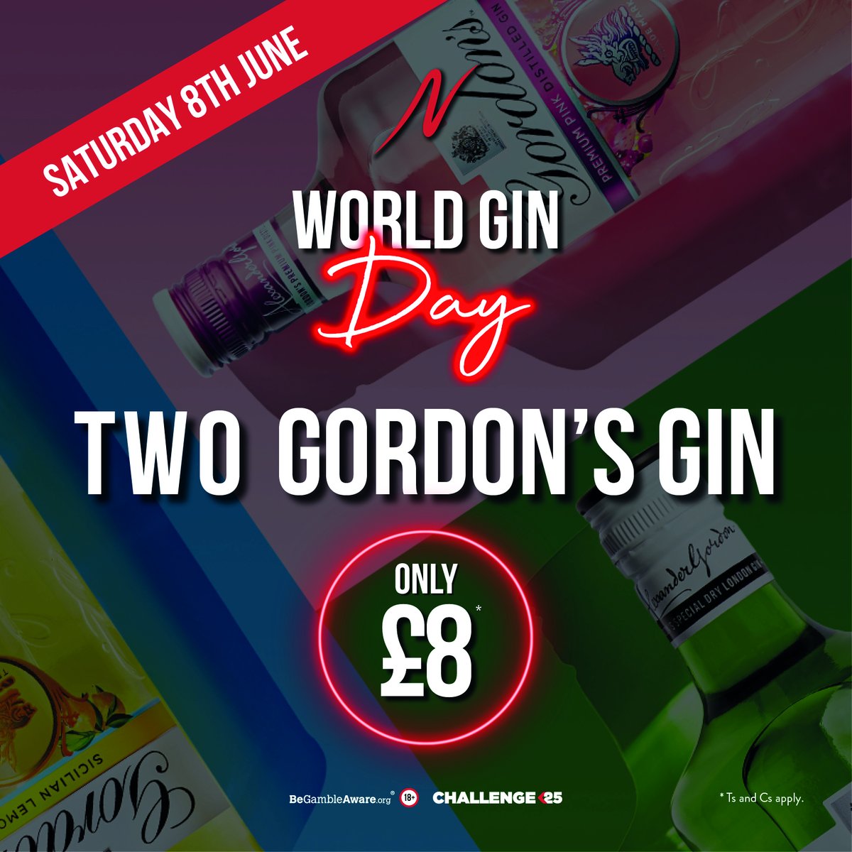 ✨ 🍋  Happy World Gin Day  🍋 ✨ 

Let's raise a glass to the juniper-infused spirit by enjoying 2 Gordon's Gins for only £8!