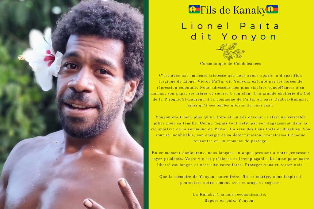 MaclellanNic's tweet photo. Tributes are flowing for the late Lionel Paita, who died in hospital late on Friday night, after being shot in the head at Saint Laurent. In this message, he is remembered as a “martyr” and “son of Kanaky”, who was “executed by the forces of colonial repression.” https://t.co/HTJZdkr1sk