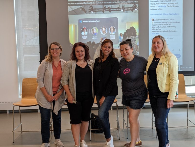 ✨This is us!✨ 

👩🏻‍💻<a href="/WomenTechmakers/">Women Techmakers</a> Ambassadors bringing #GoogleIO to NYC!

🤝What a fun day, full of #BuildWithAI learning, and connecting with the <a href="/googledevgroups/">Google Developer Groups</a> community!

👉Follow the #WomenInTech who #ImpactTheFuture 

<a href="/alicekeeler/">Alice Keeler</a> <a href="/Lisa03755/">Lisa 🌲 Chau || Clover Canal 🍀💦</a> <a href="/scharffc/">Christelle Scharff, PhD</a> <a href="/luisa_meraV/">Luisa</a> <a href="/blv/">Anna Nerezova @ Google I/O</a>