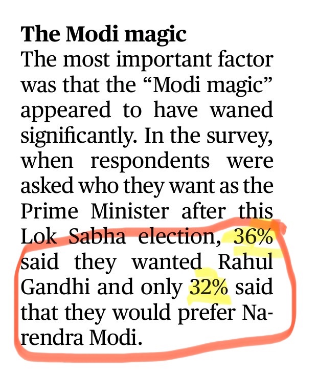 In Uttar Pradesh, 

Rahul Gandhi is now the first choice of Prime Minister instead of Narendra Modi

This is the beginning of the end for Modi. 

Source: CSDS-Lokniti Post Poll survey 👇