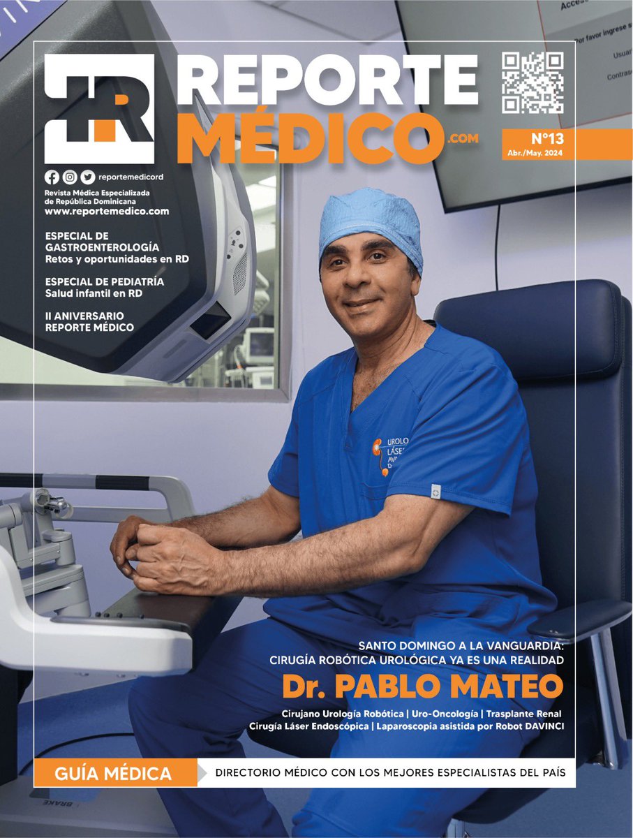 Gracias a Dios. 
Gracias  a la revista @reportmedicord por tomarnos en cuenta y presentarnos en su portada con Robot Da Vinci. 

Gracias <a href="/clinicaabreu/">Clínica Abreu CDD</a> <a href="/wilsonmourad/">Dr. Wilson Mourad</a> #cddradioterapia  por la oportunidad que nos ha dado de mantenernos a la vanguardia con la tecnología de la cirugía