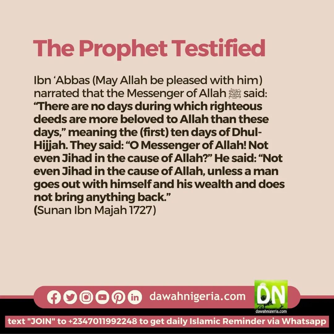 dawahnigeria's tweet photo. The Significance of the first 10 days of Dhul Hijjah
#first10days
#bestdaysoftheyear
#dhulhijjah
#dawahnigeria https://t.co/IiO0D56OIz