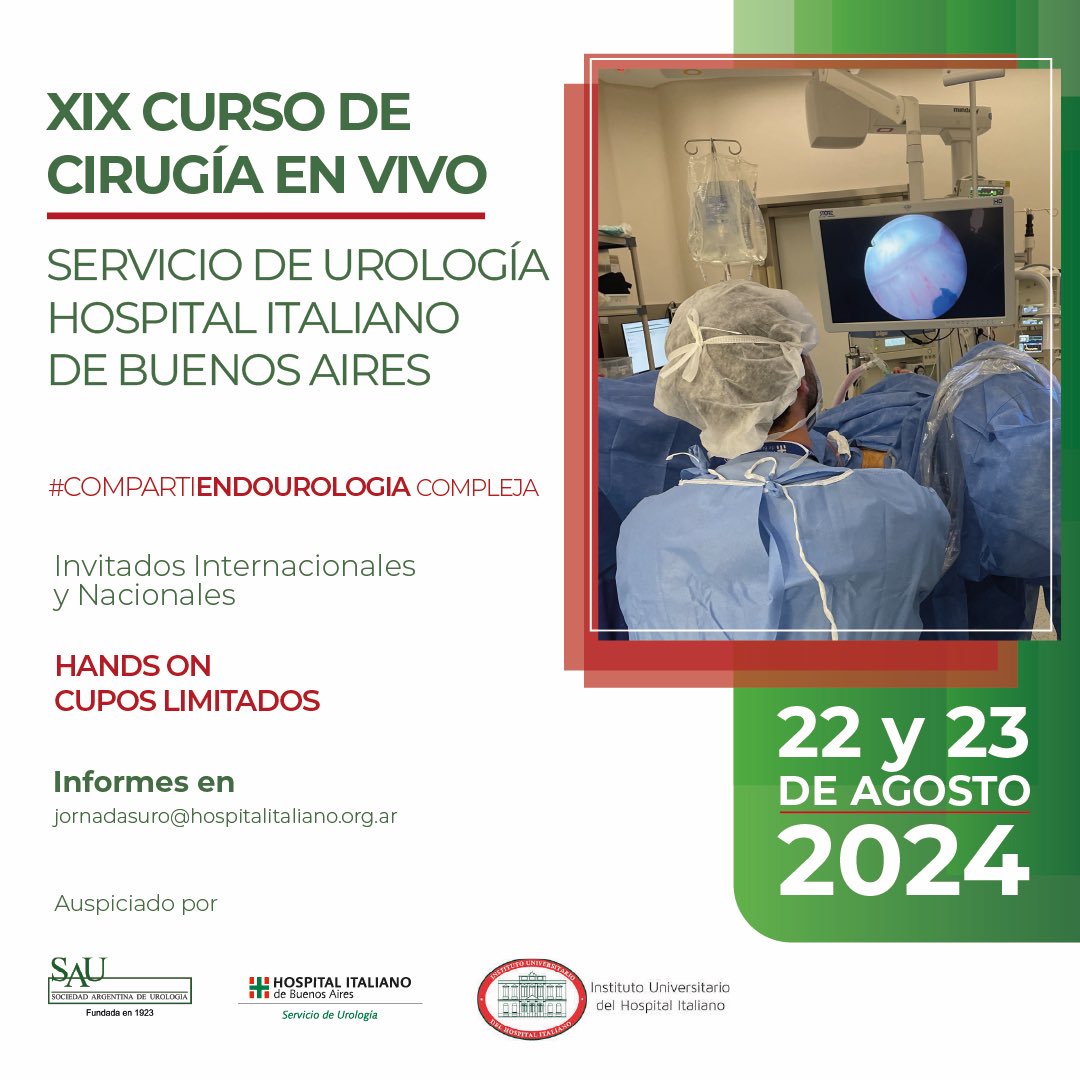 UroHIBA (@urohiba) on Twitter photo #CompartiENDOUROLOGIA Hospital Italiano de Buenos Aires.
🗓️ 22 y 23 de Agosto
🫳 HandsOn 21/08 Cupos limitados❗️
#URSFlexible
#PunciónPercutaneaEcodirigida
#AEEP
✍️ jornadasuro@hospitalitaliano.org.ar
📌Potosi 4296
<a href="/scoffonecesare/">scoffone cesare</a> <a href="/CraccoCecilia/">Cecilia Cracco</a>
<a href="/MBaptistussi/">Marcelo Baptistussi</a> #CompartiENDOUROLOGIA Hospital Italiano de Buenos Aires.
🗓️ 22 y 23 de Agosto
🫳 HandsOn 21/08 Cupos limitados❗️
#URSFlexible
#PunciónPercutaneaEcodirigida
#AEEP
✍️ jornadasuro@hospitalitaliano.org.ar
📌Potosi 4296
<a href="/scoffonecesare/">scoffone cesare</a> <a href="/CraccoCecilia/">Cecilia Cracco</a>
<a href="/MBaptistussi/">Marcelo Baptistussi</a>