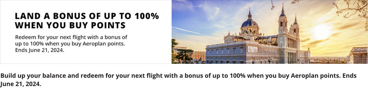 🚨 Air Canada Miles Buying Promotion at Upto 100% bonus!

This is a targeted offer. And my account was targeted for a 100% bonus. 

Should you buy it? 

This is a good deal. Buy if you have a good use in mind and have found availability for it.

This is one of the better
