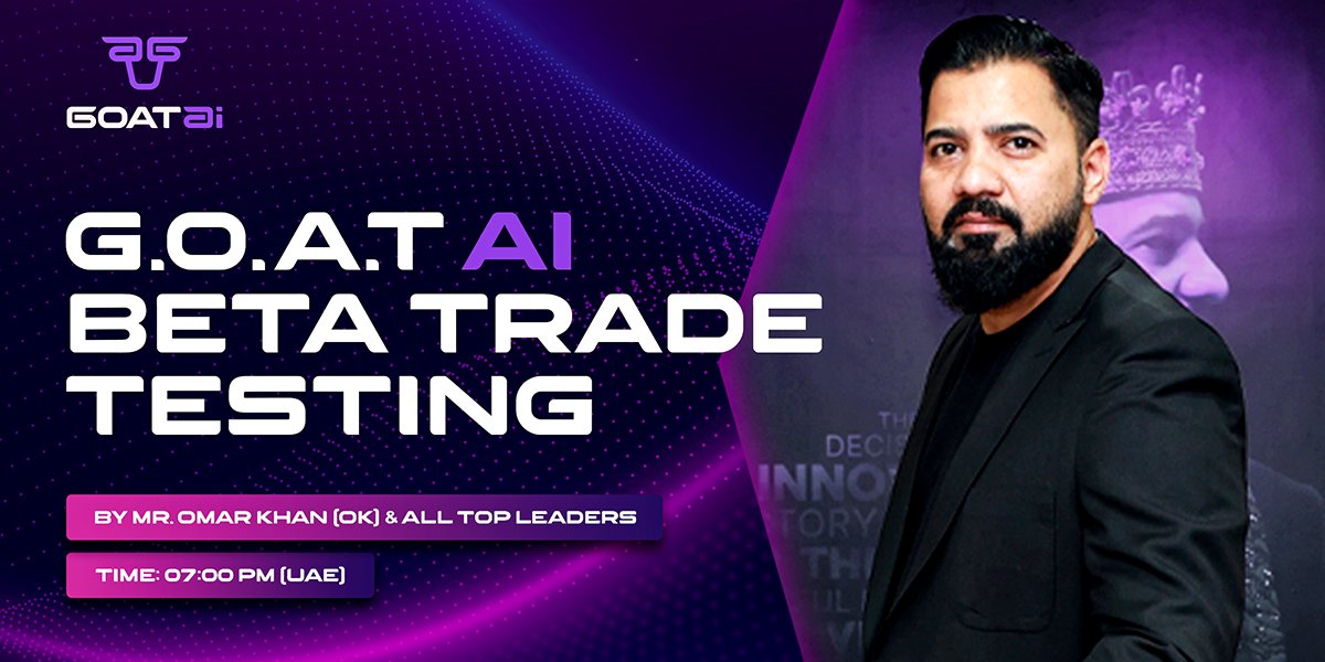 GOATAIOfficial's tweet photo. Unlock your potential & become the Greatest Of All Time ๐
Discover the power of GOAT AI Beta trading today!
Join our exclusive session, where the founder, Mr. Omar Khan, unveils the revolutionary GOAT AI Beta trading!
#Trading #FlashLoan #EarnfromTrading #Trader #TraderLifeStyle https://t.co/NV2OYFXaXM