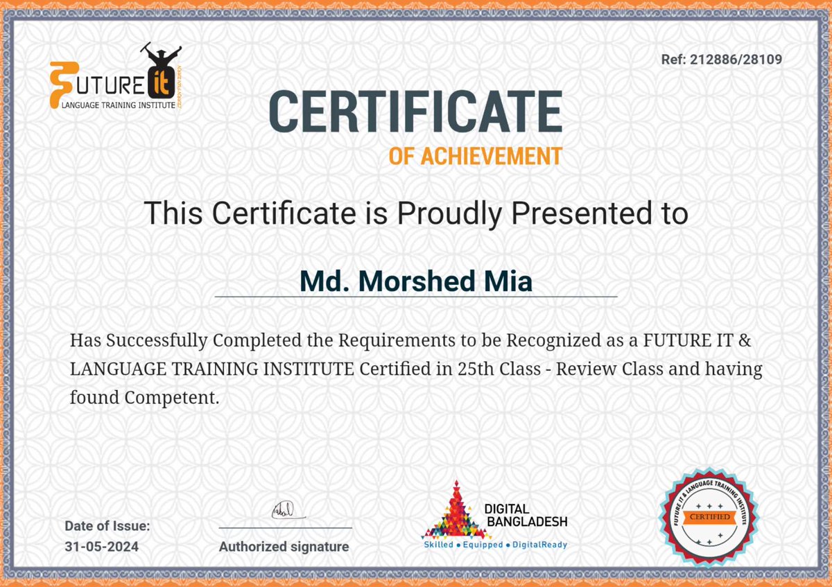 M57916Md's tweet photo. Alhamdulillah for everything. I have completed a long six months digital marketing training course from Future IT Institute, this is my biggest achievement. ------------
#digitalmarkerting #futureit #felizdiadelniño #SSDiski #NEDFIN #certification https://t.co/5iC1LQMugU