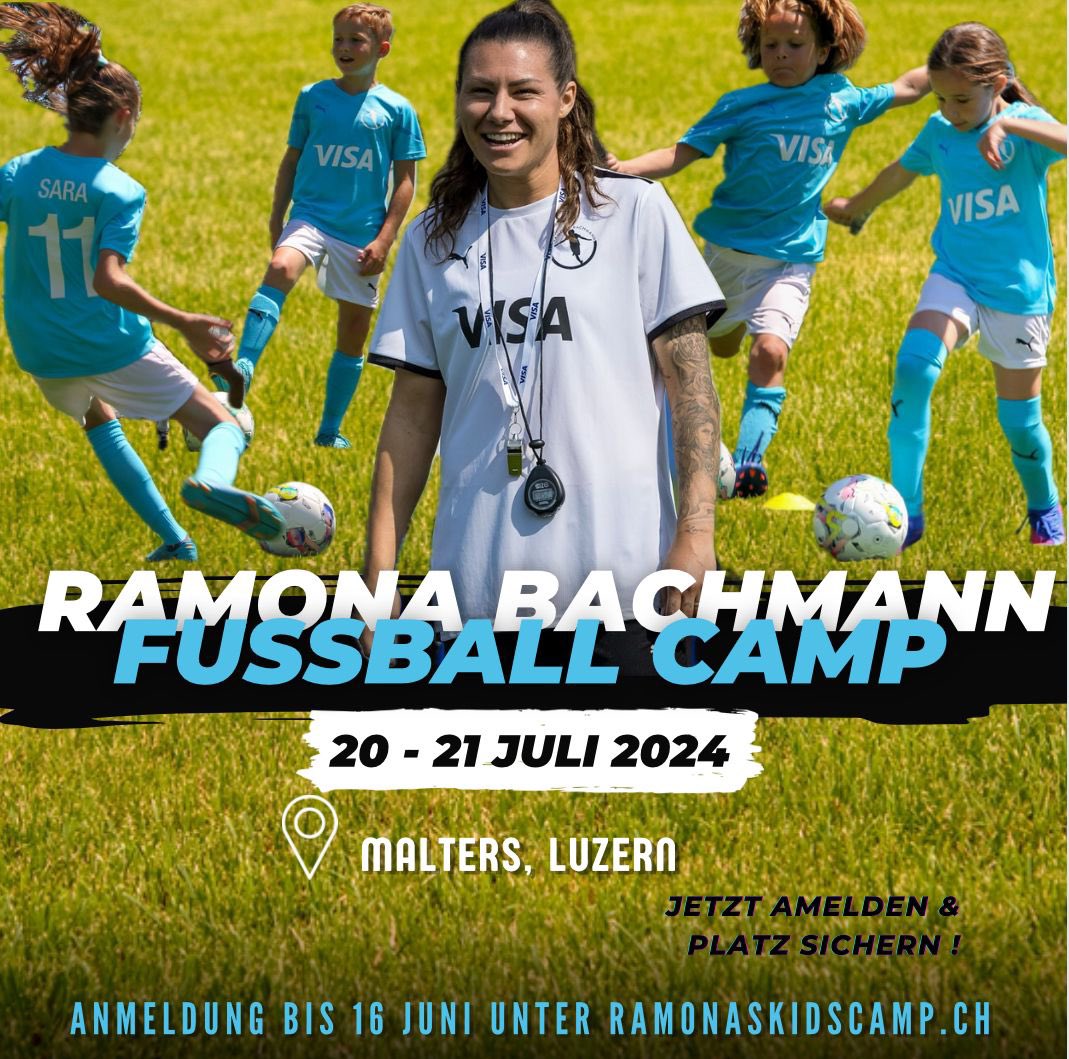 Das Ramona Bachmann Fussball Camp ist zurück und  findet am Samstag und Sonntag 20/21 Juli in Malters (Luzern) statt. Die Teilnahme kosten werden komplett von Visa übernommen. Melde dich an unter ramonaskidscamp.ch und mit etwas Glück bekommst du 1 von 50 Plätzen.💫⚽️