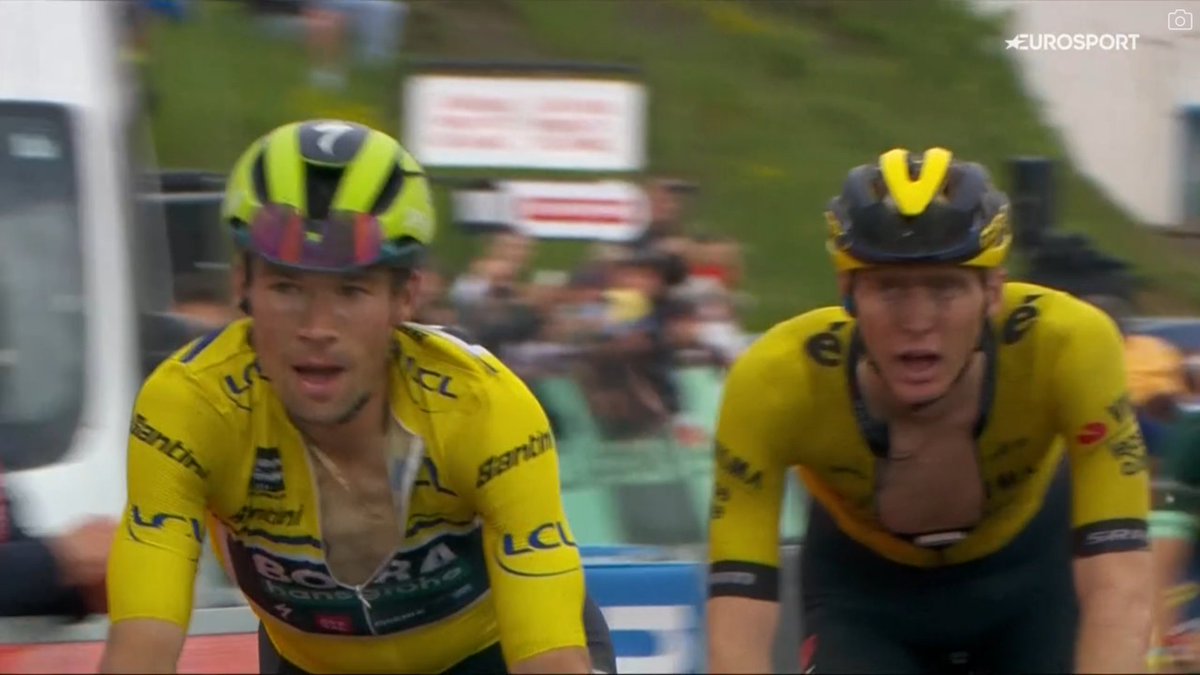 It wasn't an easy stage, seeing the riders faces at the finish, no celebration from Rogla. Also, wow Jorgenson's shoulders are huuuge.  
#Dauphine
