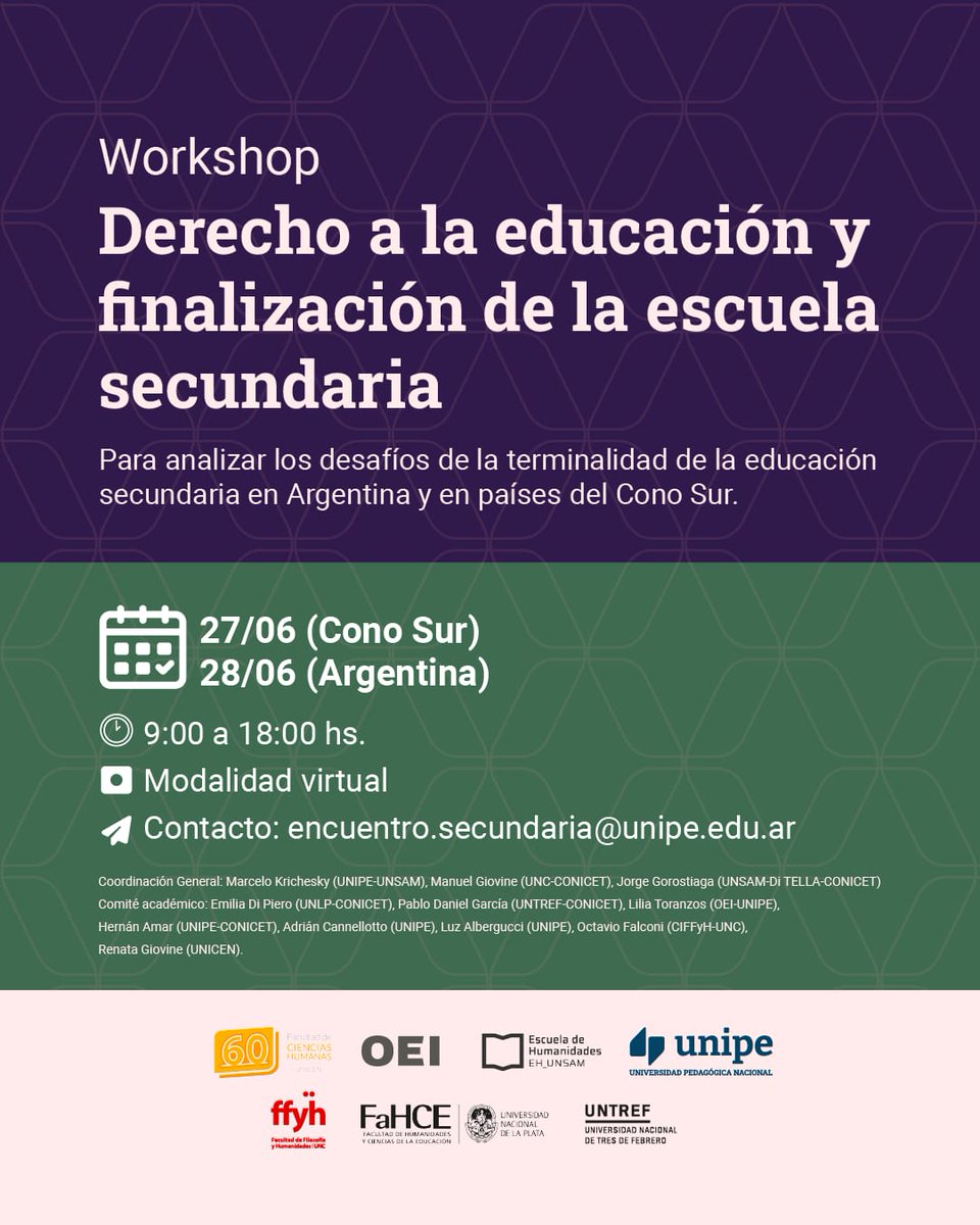 Estudiantes 2024-1: invito a que participen en el taller, organizado por colegas de UNC, UNLP, UNIPE, UNSAM, UNTREF, UNICEN, OEI, sobre derecho a la educación y educación secundaria: unipe.edu.ar/cursos-reducar…, en el panel de apertura estaremos con <a href="/feliac/">Felicitas Acosta</a> y <a href="/sebasfuentes80/">sebasfuentes</a>