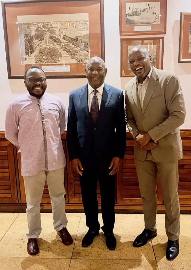 Dr James Mwangi, Group CEO Equity Bank, Bryan Toshi Bwana Founding Trustee Umoja Conservation Trust and James Mwangamba CEO Breakthrough Consulting Share a light moment after discussing the environment,  sustainability and governance at Serena Dsm, Tz.
umojaconservation.org