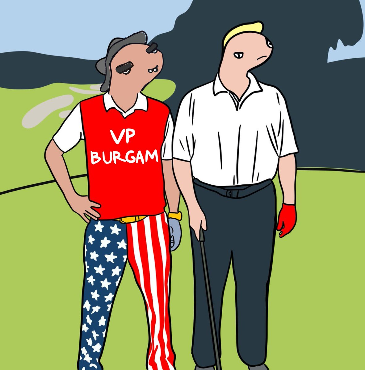 DugBurgam's tweet photo. @dolandtremp_sol's o-fishal golffin partner &amp; VeePee. 
 Beating Scutts &amp; sinking Putts.  

#MAGA #Tremp #BURGAM #GOLF #USA https://t.co/DoYXVWKO0d