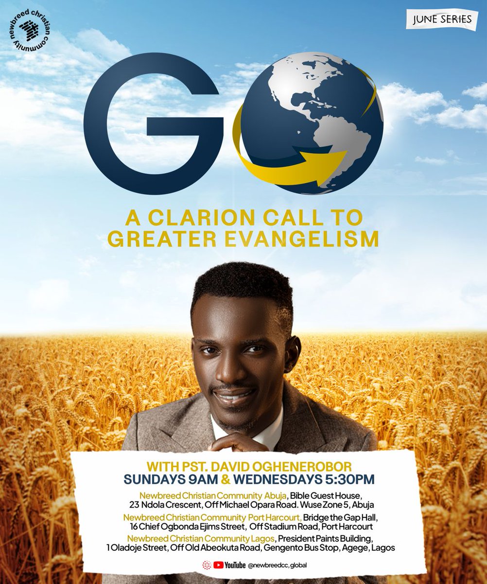 newbreedccng's tweet photo. In the month of June, we are exploring the most important thing on God's mind: EVANGELISM🔥

Our Lead Steward @sir_davoh calls it the "love language" of God

It is not God's will that any should perish BUT that all men come to repentance!

Do Join us at Service👇

#GO
#NewbreedCC https://t.co/uTUd7t1WWS