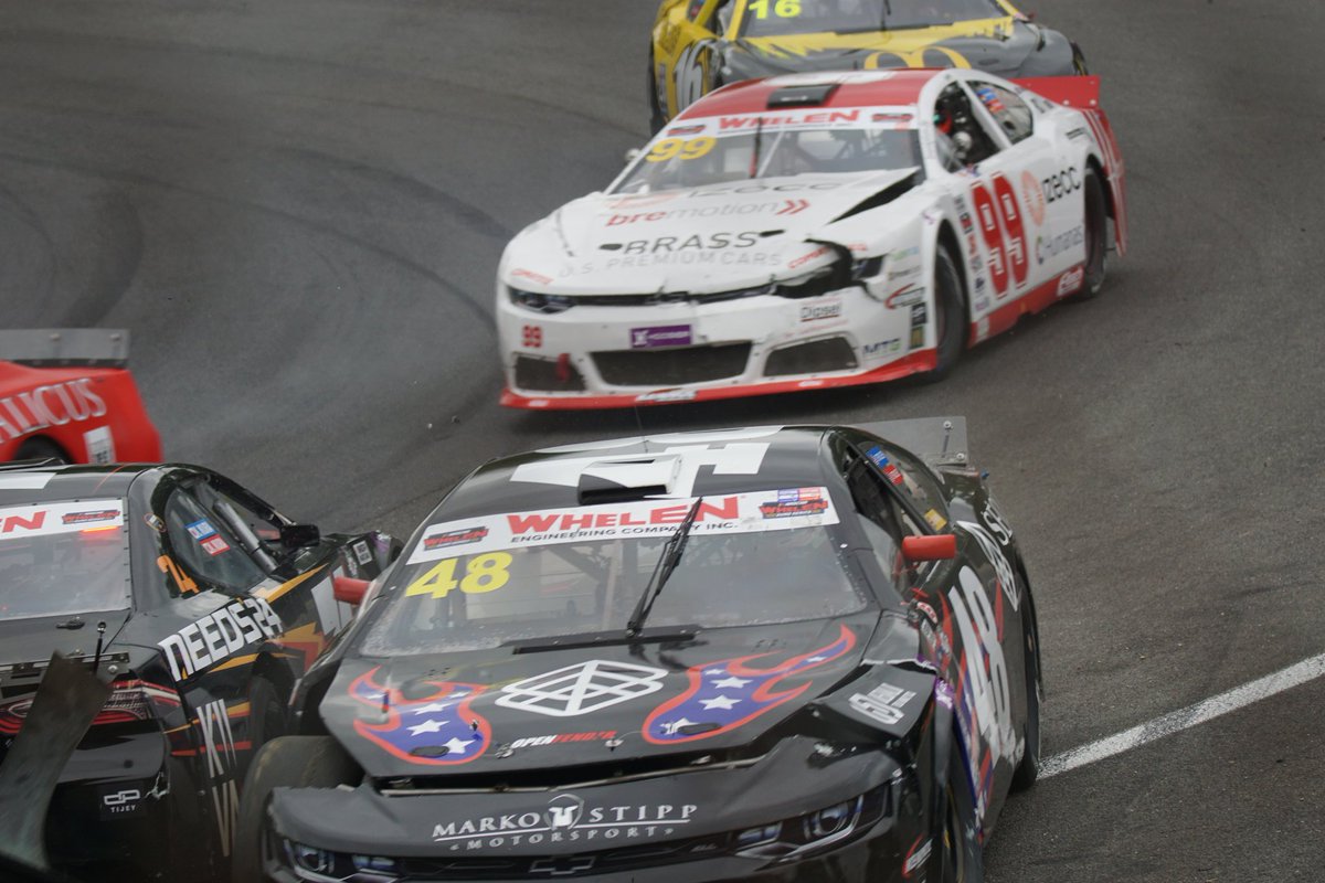 CLRSam's tweet photo. A slightly optimistic overtake attempt given the size of space needed to fit a @EuroNASCAR into.. @Dawesracing #bhcommsbox https://t.co/0sL4CvWeV7