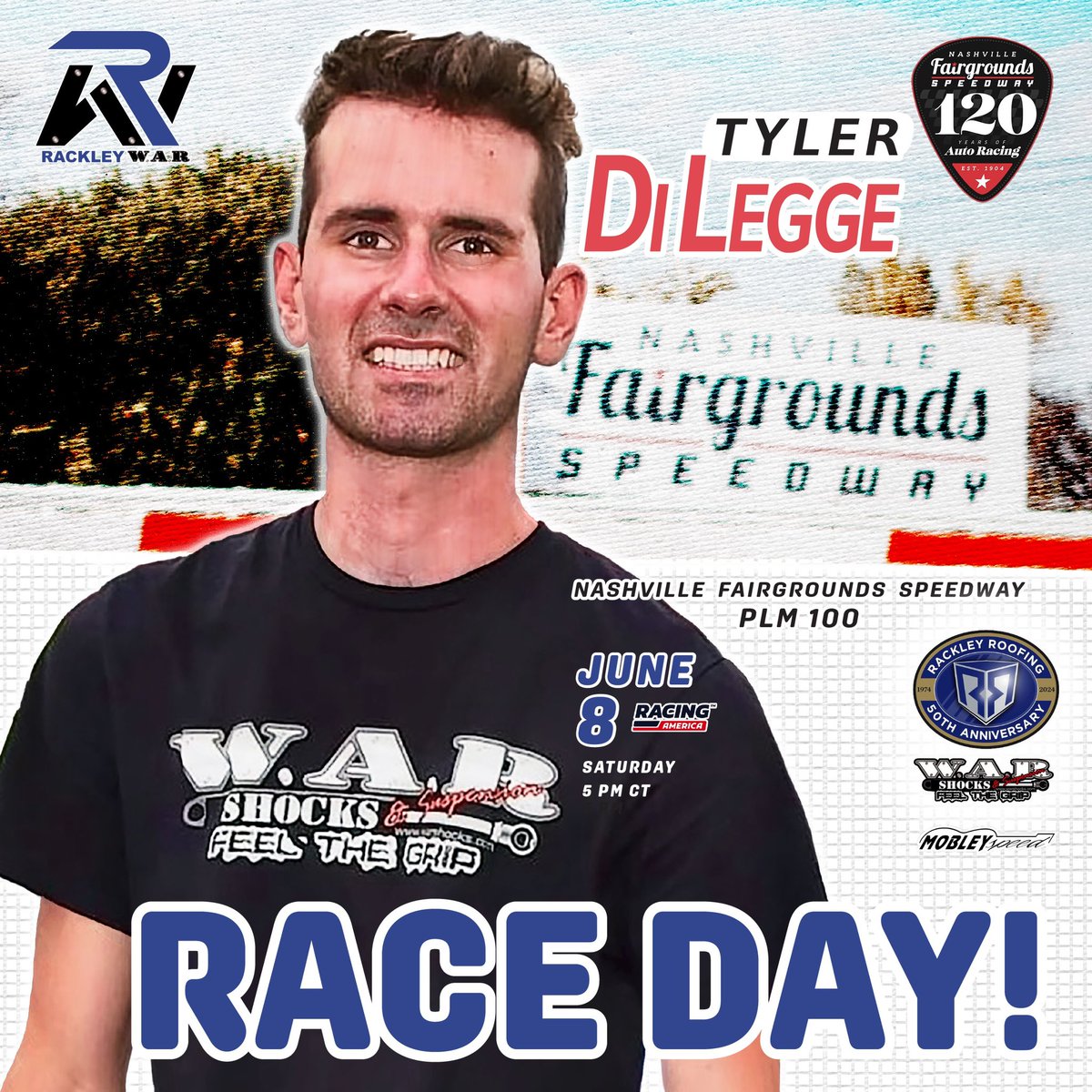 Rackley_WAR's tweet photo. Itโs RACE DAY at @RaceFairgrounds !
@dawsonsutton26 in the No. 26 and Tyler Dilegge in the No. 24 tonight, will wheel their hot rods for 100 laps in the BIG Pro Late Model feature in Music City! ๐
๐บ: @RacingAmerica
#RackleyWAR | #MobleySpeed https://t.co/0MzB8t3SMW