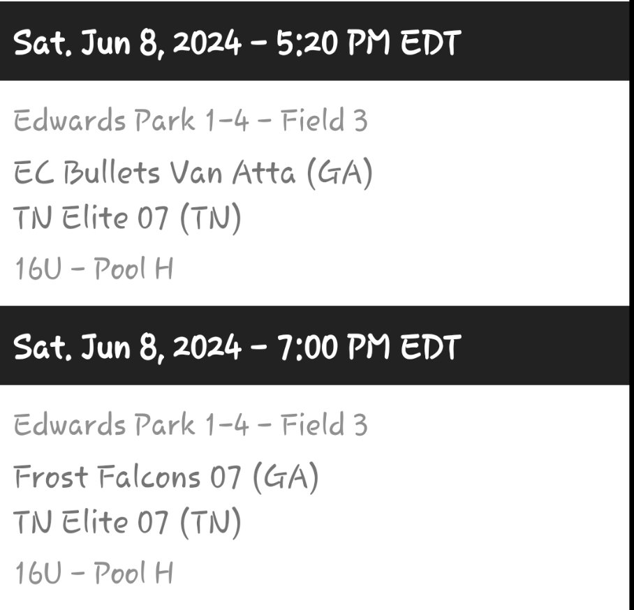 Addison O'Dell (@dell_addie) on Twitter photo **Update** Today's games are at Edwards Park not Heritage Park.
<a href="/2025TnElite/">TN Elite 2025</a> <a href="/LadyBSoftball/">Blackman Blaze Softball 🥎</a> <a href="/FSU_Softball/">Florida State Softball 🥎</a> <a href="/Coach_Alameda/">Lonni Alameda</a> <a href="/FSU_CoachWilson/">Travis Wilson</a> <a href="/KaleighRafter/">Kaleigh Rafter OLY</a> <a href="/TCam_FSUSB/">Troy Cameron</a> <a href="/CoachBredbenner/">Kristi Bredbenner</a> <a href="/GoShockersSB/">Wichita State Softball</a> @FGCUSBDeiros <a href="/FGCU_Softball/">FGCU Softball</a> <a href="/ChelseaEFarmer/">Chelsea Farmer</a> <a href="/UTMSoftball/">UT Martin Softball</a> **Update** Today's games are at Edwards Park not Heritage Park.
<a href="/2025TnElite/">TN Elite 2025</a> <a href="/LadyBSoftball/">Blackman Blaze Softball 🥎</a> <a href="/FSU_Softball/">Florida State Softball 🥎</a> <a href="/Coach_Alameda/">Lonni Alameda</a> <a href="/FSU_CoachWilson/">Travis Wilson</a> <a href="/KaleighRafter/">Kaleigh Rafter OLY</a> <a href="/TCam_FSUSB/">Troy Cameron</a> <a href="/CoachBredbenner/">Kristi Bredbenner</a> <a href="/GoShockersSB/">Wichita State Softball</a> @FGCUSBDeiros <a href="/FGCU_Softball/">FGCU Softball</a> <a href="/ChelseaEFarmer/">Chelsea Farmer</a> <a href="/UTMSoftball/">UT Martin Softball</a>