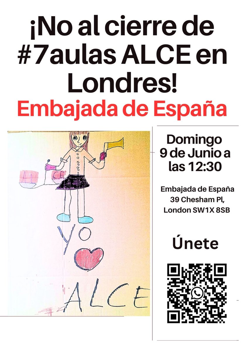Mañana domingo, a las 12.30am frente a las Embajada, nos reuniremos otra vez para protestar por el cierre de #7aulasALCE 
¡No al cierre, sí a la expansión!