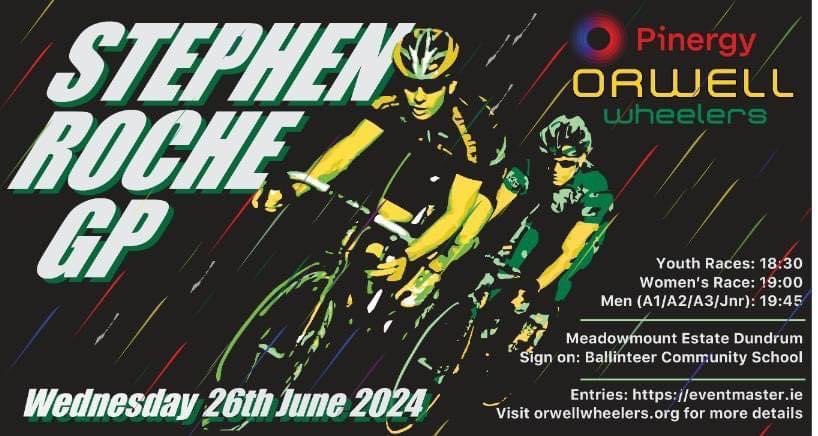 Orwell_Wheelers's tweet image. Entries are open for the annual Stephen Roche GP taking place on the 26th of June!

Remember it’s more than just the men’s race - the youths races are at 6.30pm, the Women’s Race is at 7pm

For full details and entry links check out our website - orwellwheelers.org/m-calendar/ste…