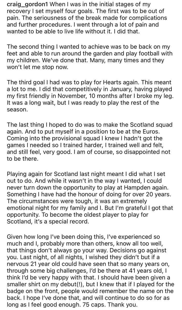 Craig Gordon: History maker

75 Scotland caps and now officially Scotland’s oldest ever men’s international player.

You should be so proud of yourself Craig. 🏴󠁧󠁢󠁳󠁣󠁴󠁿💙
