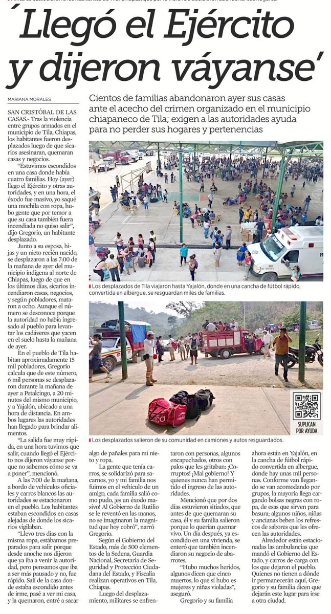 Melissa_Bely's tweet image. 💥 SOPAS 💥 

&quot;Llegó el ejército y dijo.. ¡ VÁYANSE !&quot;

Así, los habitantes de la población de Tila, Chiapas que estaban sitiados por los narcos fueron desplazados.

Muy triste, pero eso les espera por 6 años más de abrazos.

Este es el legado de López Obrador.