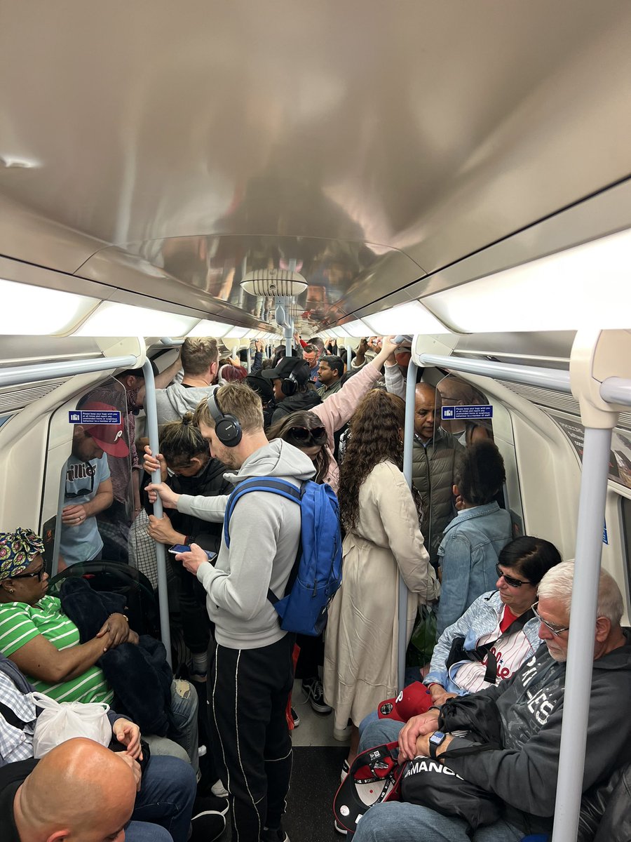 ChaiMike26's tweet photo. Taking the Tube to London Stadium for the @Phillies gameand I can’t lie, it feels like I’m on @SEPTA’s Broad  Street Line headed to @PhilliesCBP. 

#RingTheBell #thewaytogo #londonseries https://t.co/BDAZjH1wxU