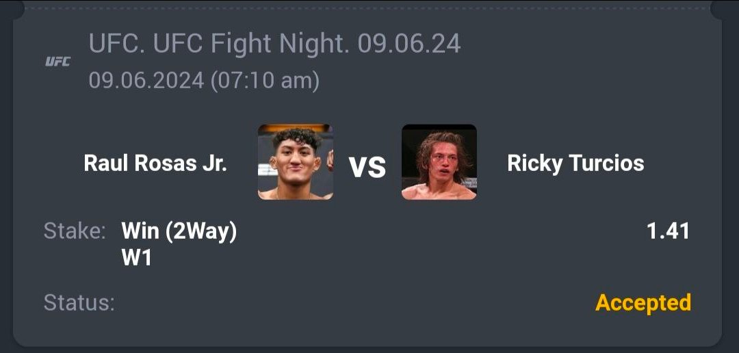 A3RBET's tweet photo. MMA - UFC
🥊 Raul Rosas Jr. ML
🔖 1.41
💵 10 Units
#FightNight #RaulRosas #Knockout #Submission #FightIsland #Champion #Fighter #CombatSports #UFCFight #MMAFight #FightLife #FightGame #MMAChampion #UFC2024 #MMA2024 #UFC24 #UFCLouisville #UFCFightNight #MMA24
Like + RT https://t.co/9sccB2tS1m