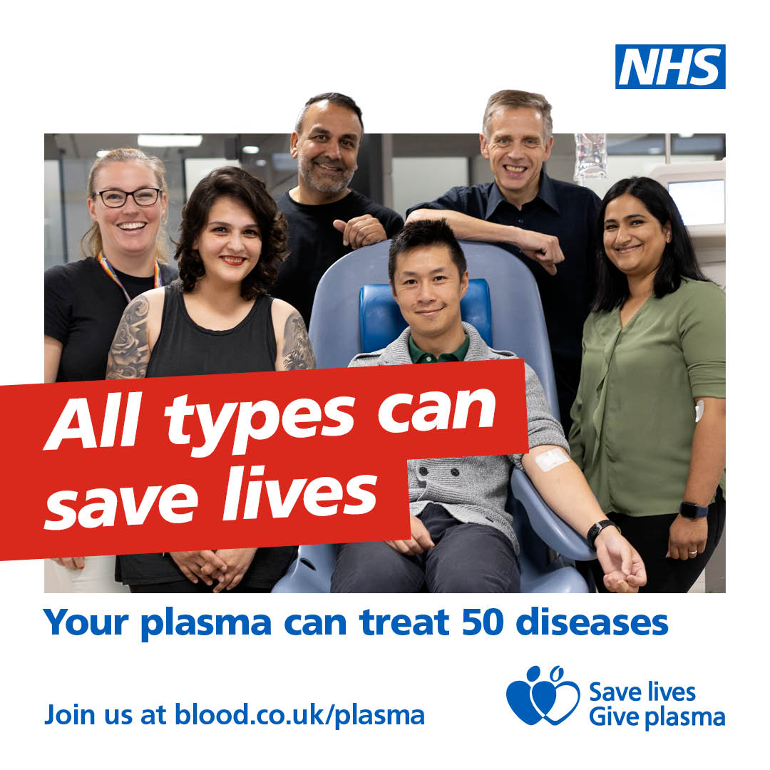 NHSEnglandLDN's tweet photo. Every plasma donation makes a huge difference.
Donors come from all walks of life and plasma can help treat more than 50 diseases.
Book an appointment at https://t.co/NtLzDyT4BU
#PlasmaDonationWeek https://t.co/jKxMukRs6U