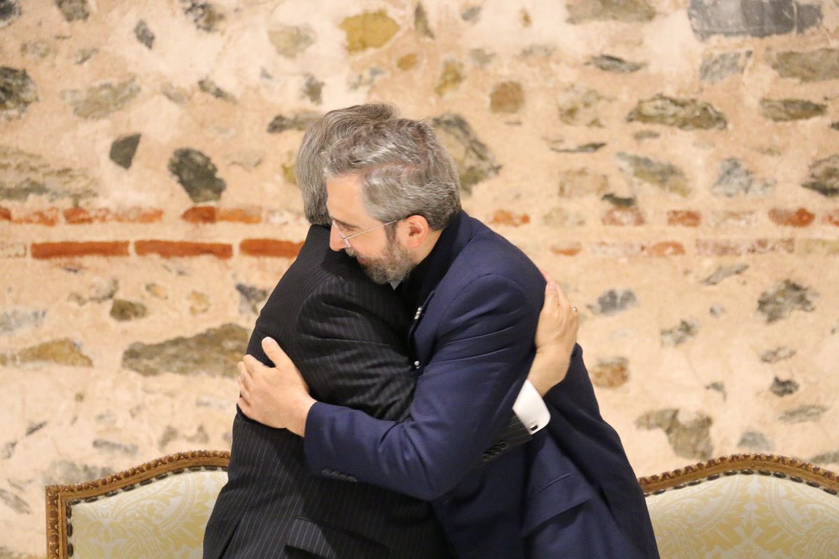 ForeignOfficePk's tweet photo. Deputy Prime Minister and Foreign Minister Mohammad Ishaq Dar @MIshaqDar50 today met the Acting Foreign Minister of Iran Ali Bagheri on the margins of the Extraordinary Meeting of the D-8 Council of Foreign Ministers held in Istanbul, Türkiye.

The two leaders discussed the situation arising out of ongoing Israeli bombardment and targeting of refugee camps in Rafah in the Gaza Strip. They called for urgent measures to bring an immediate end to Israeli aggression, its incessant crimes against humanity and violation of international humanitarian law. 

The Deputy Prime Minister and Foreign Minister reaffirmed Pakistan's strong commitment with the people of Palestine and their right to self-determination. 

The Deputy Prime Minister and Foreign Minister fondly recalled the successful visit of late President Dr. Seyyed Ebrahim Raisi to Pakistan in April 2024 and the important understandings reached during the visit. He also commended the role played by President Raisi and late Foreign Minister Hossein Amir-Abdollahian in further deepening Pakistan-Iran bilateral relations.

The two Ministers expressed satisfaction over the trajectory of bilateral relations marked by increased high-level exchanges in political, economic, defence and security and intelligence spheres. They reaffirmed commitment and resolve to continued strengthening of mutually beneficial bilateral cooperation and dialogue between the Pakistan and Iran.

The Acting Foreign Minister of Iran congratulated Deputy Prime Minister Dar on Pakistan’s election as a non-permanent member of the UN Security Council. The Deputy Prime Minister expressed Pakistan’s appreciation for Iran’s support and the desire for working together to uphold international law and the UN Charter.