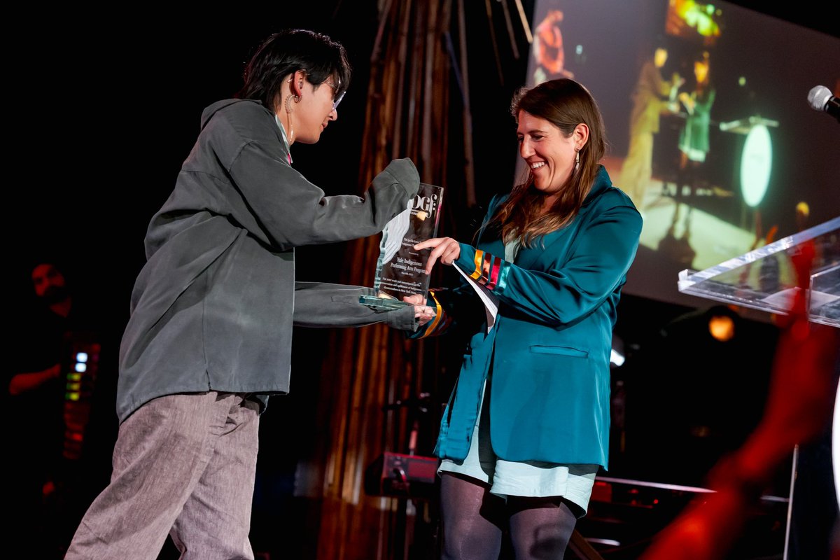 The Indigenous Theatermaker Award was presented last month as part of the Dramatists Guild Awards celebration at Sony Hall. Madeline Sayet accepted the award on behalf of this year’s recipient, the Yale Indigenous Performing Arts Program (YIPAP). 

broadwayworld.com/industry/artic…