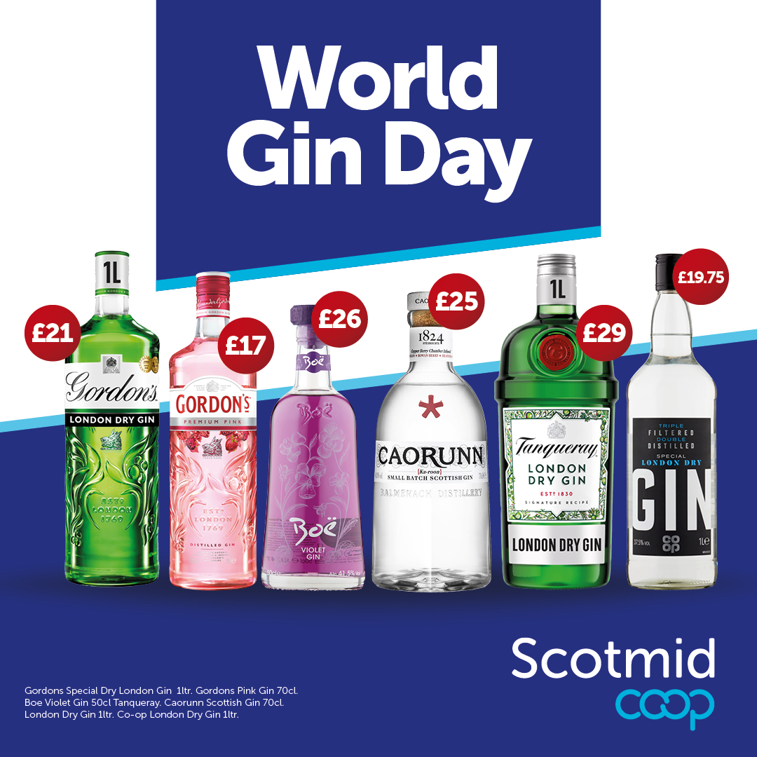 Scotmid's tweet image. Raise your glasses for World Gin Day! 🎉🍸 

Discover gin-tastic deals that’ll make you smile. Cheers to good times and great deals – That’s Handy! ✨

Subject to availability. Prices may vary. Please drink responsibly.

#WorldGinDay #ThatsHandy #GinLovers