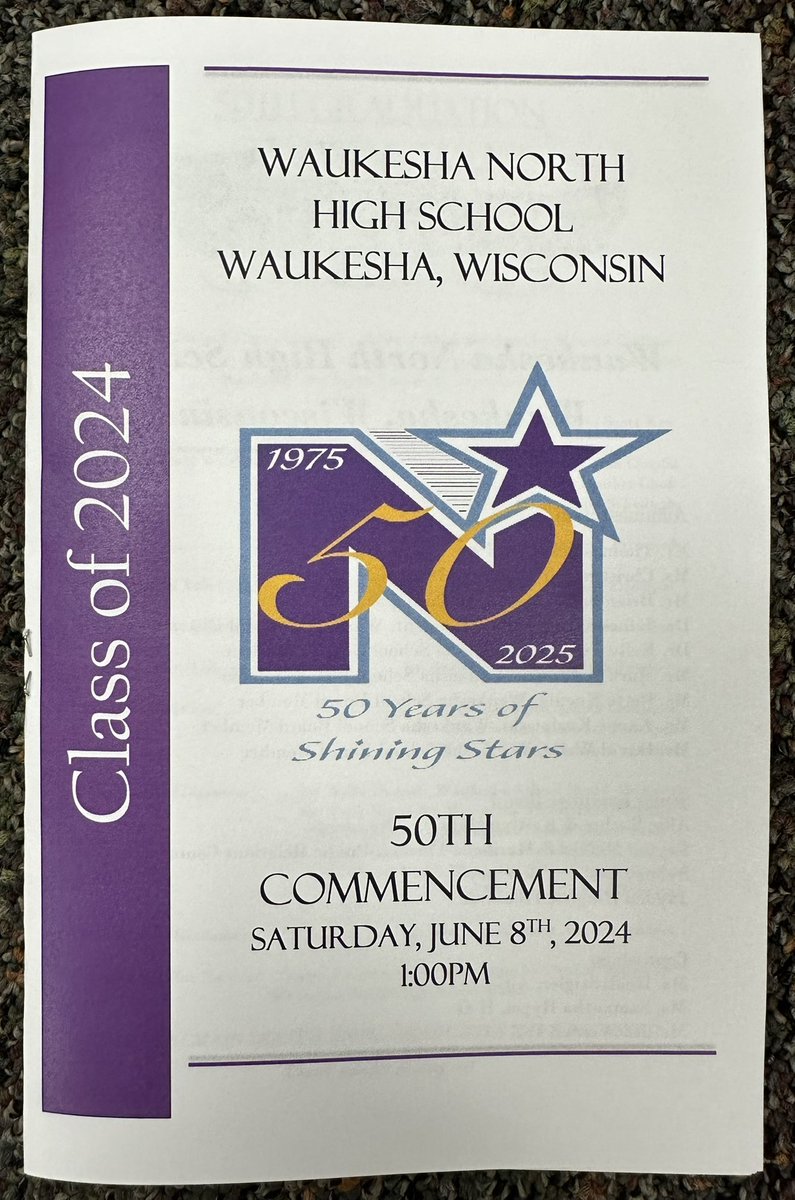 Greta Voit (@gretavoit) on Twitter photo Another huge milestone in North history! Today is the 50th commencement ceremony! Commencement program #1 and #50 pictured! 50 Years of Shining Stars! Congrats, <a href="/WaukeshaNorth1/">Waukesha North HS</a> Class of 2024!!! 💜 🧑🎓 👩🎓 Another huge milestone in North history! Today is the 50th commencement ceremony! Commencement program #1 and #50 pictured! 50 Years of Shining Stars! Congrats, <a href="/WaukeshaNorth1/">Waukesha North HS</a> Class of 2024!!! 💜 🧑🎓 👩🎓
