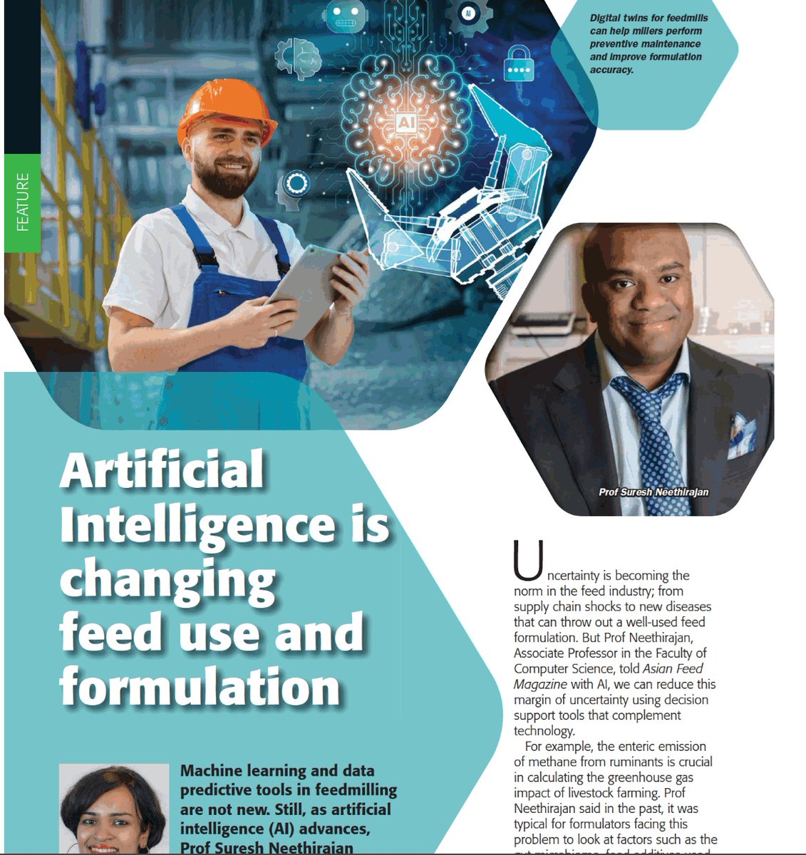 Suresh Neethirajan (@sureshneethiraj) on Twitter photo Exciting coverage in Asian Feed Magazine! #ArtificialIntelligence is transforming feed use and formulation - #DigitalTwin Technology - Revolutionizing feed production with virtual replicas - shorturl.at/z8XeZ
#Sustainability #DigitalAgriculture <a href="/dalagriculture/">Dal Ag Campus</a> <a href="/DalhousieU/">Dalhousie University</a> Exciting coverage in Asian Feed Magazine! #ArtificialIntelligence is transforming feed use and formulation - #DigitalTwin Technology - Revolutionizing feed production with virtual replicas - shorturl.at/z8XeZ
#Sustainability #DigitalAgriculture <a href="/dalagriculture/">Dal Ag Campus</a> <a href="/DalhousieU/">Dalhousie University</a>