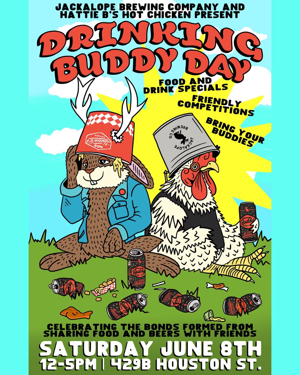 Happy #NationalBestFriendsDay! Come celebrate friendships, good food and legendary beer down at the Ranch today for our first-annual Drinking Buddy Day with <a href="/HattieBs/">Hattie B's Hot Chicken</a> 🍻

12-5pm, see y’all soon!