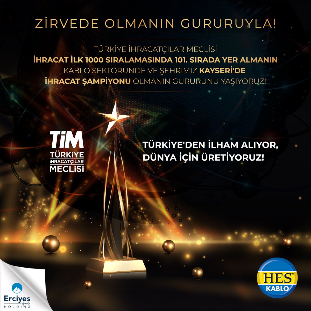 heskablo's tweet photo. Türkiye İhracatçılar Meclisi İhracat İlk 1000 sıralamasında 101. Sırada yer almanın, Kablo Sektöründe ve Şehrimiz Kayseri’de İhracat şampiyonu olmanın gururunu yaşıyoruz. #heskablo #tim1000 https://t.co/fsvVkSl1uj