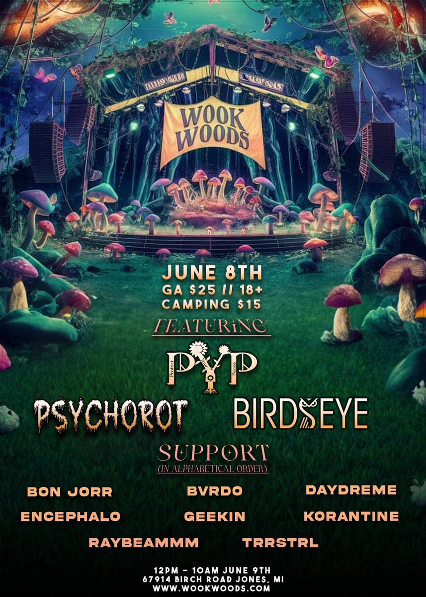 The bois are being shipped off to Michigan for their out of state debut!
Come check out Wook Woods and see us play at 10pm!