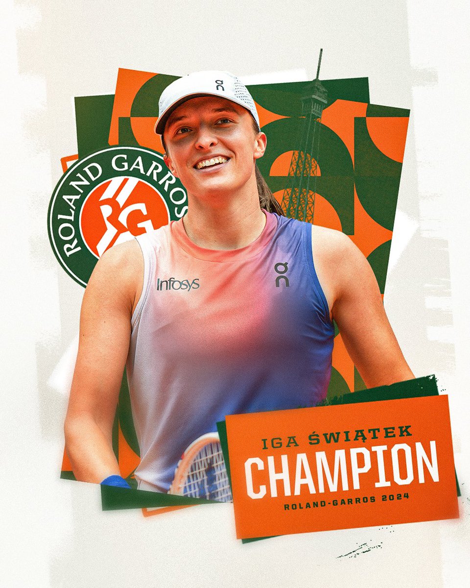 IMG Tennis (@imgtennis) on Twitter photo YOUR 2024 <a href="/rolandgarros/">Roland-Garros</a> CHAMPION 🏆
Congratulations <a href="/iga_swiatek/">Iga Świątek</a> on your 4th Roland-Garros title! YOUR 2024 <a href="/rolandgarros/">Roland-Garros</a> CHAMPION 🏆
Congratulations <a href="/iga_swiatek/">Iga Świątek</a> on your 4th Roland-Garros title!