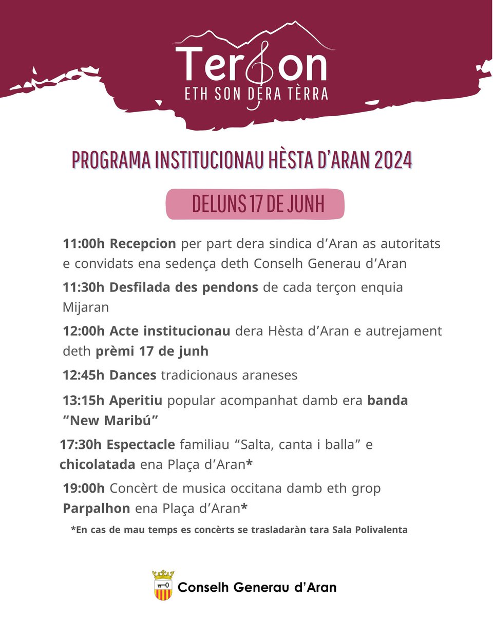 conselharan's tweet photo. 🎉TerSon, er hestau dedicat ara cultura en Aran.
👉🏽 Compartim damb vosati eth programa de #Terson, a on trobaratz totes es activitats programades. https://t.co/af3IzZIhG9
