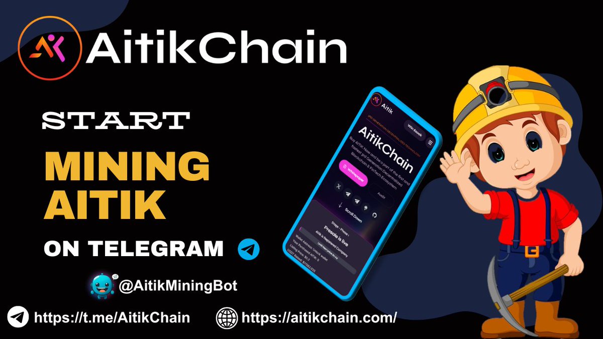 AitikChain's tweet photo. Start Mining #AITIK on @telegram with our official Aitik #Mining Telegram web app: https://t.co/mfrG1GbQ07

With this app, you can mint over 5 AitiK coins daily, which valued at approximately $1.

AitiK is a registered company with a valid license to operate in the crypto space. https://t.co/r5pd7aqMaB