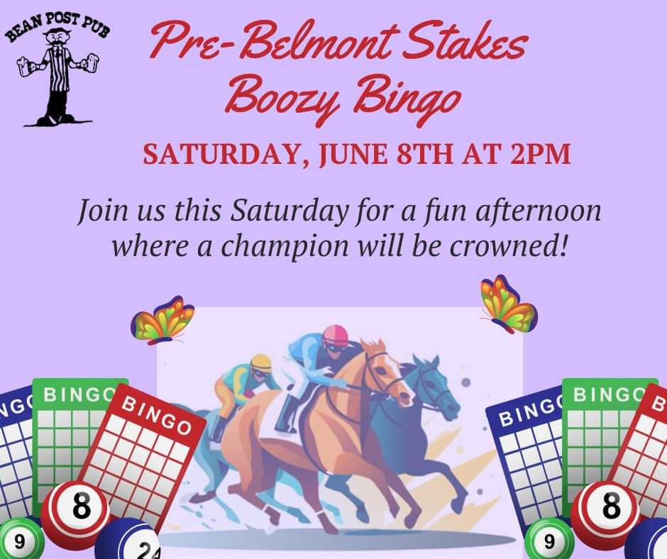 beanpostpub's tweet photo. It is time to saddle up and blaze a trail for Pre-Belmont Stakes Boozy Bingo at the Bean Post Pub starting today at 2pm!  
 Hope to see you there! 🏇💲🍺💲🍸💲🏇 https://t.co/behBHPVqiP
