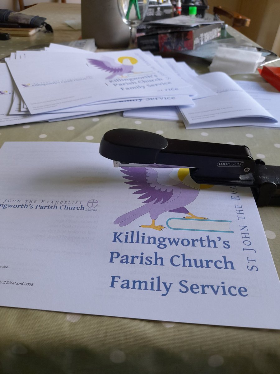 After a morning making drinks and bacon rolls for our garden tidy volunteers, this afternoon is putting together service sheets for our new family communion service...