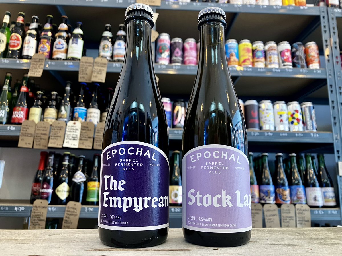 WeeBeerShop's tweet photo. 🆕🏴󠁧󠁢󠁳󠁣󠁴󠁿 Glasgow’s number 1 funk brother,  Gareth from Epochal, just dropped off 2 barrel-aged treats.

The Empyrean is a light-bodied 10% imperial stout with bitterness, fruitiness and sourness rolled up into one complex package.

Stock Lager is sharp, crisp, bitter and refreshing. https://t.co/ZDOMiroqpX