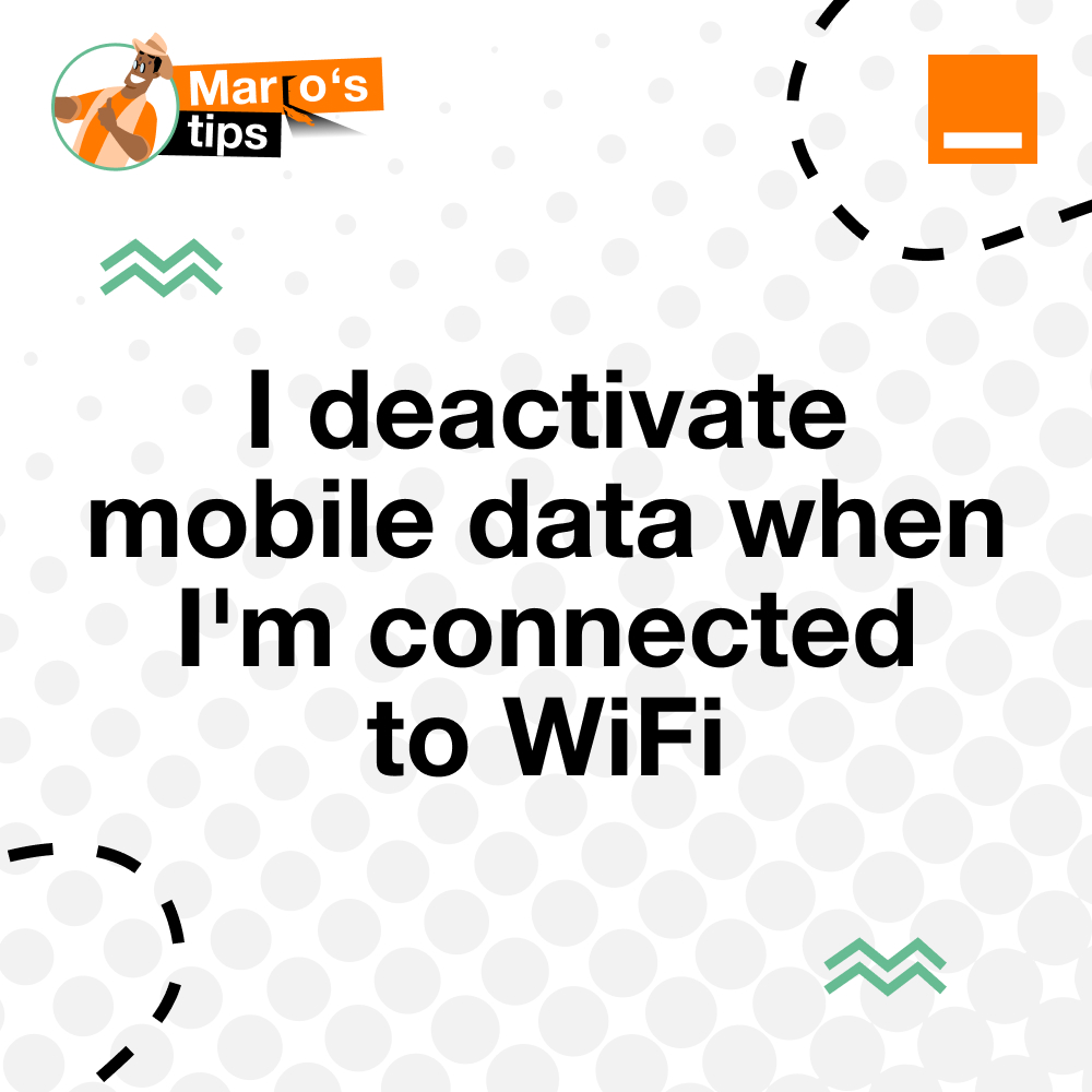 Orange_Cameroun's tweet image. [Marco&apos;s tips]

To manage my data well, I disable mobile data ❌when I&apos;m connected to wifi 🛜. 

#DataTips
#Marco&apos;sTips