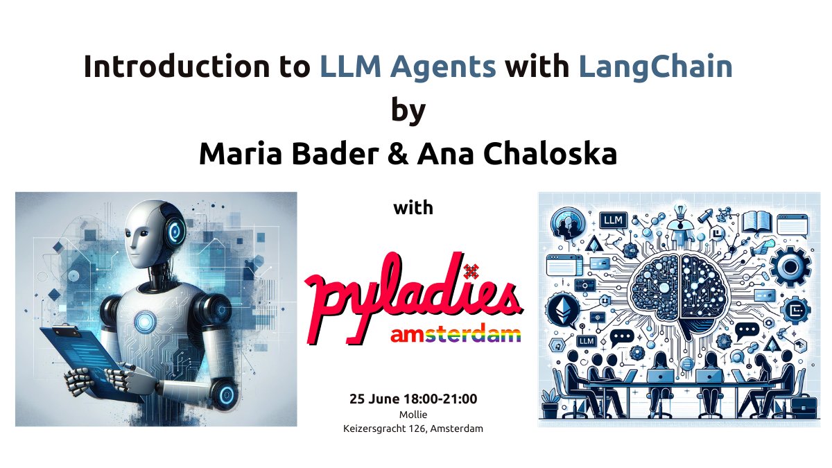 PyLadies AMS (@pyladiesams) on Twitter photo 🚀 Join us for an "Introduction to LLM Agents with LangChain"!
📅 June 25th
🕒 6PM
📍<a href="/MolliePayments/">Mollie Payments</a>
Explore the future of AI with LLMs, hands-on demos, and real-world use cases. Don't miss out!
👉 Register here: meetup.com/pyladiesams/ev… 🚀 Join us for an "Introduction to LLM Agents with LangChain"!
📅 June 25th
🕒 6PM
📍<a href="/MolliePayments/">Mollie Payments</a>
Explore the future of AI with LLMs, hands-on demos, and real-world use cases. Don't miss out!
👉 Register here: meetup.com/pyladiesams/ev…