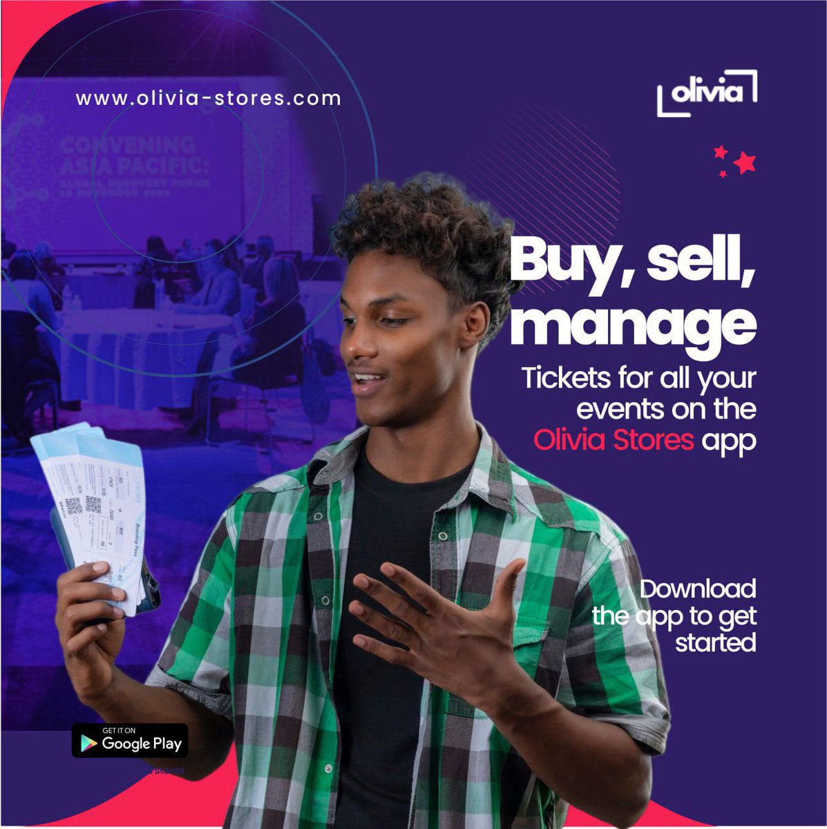 theolivia_app's tweet photo. Utilize the power of the Olivia Stores app for all your ticketing needs. All your events are covered and coordinated through the Olivia Stores app. 

#Olivia #SimplifyingBusinesses #Manage #Monitor #ExpandwithOlivia #PersonalizedWebsite #SendMoney #ReceiveMoney #POS #oliviameansbusiness