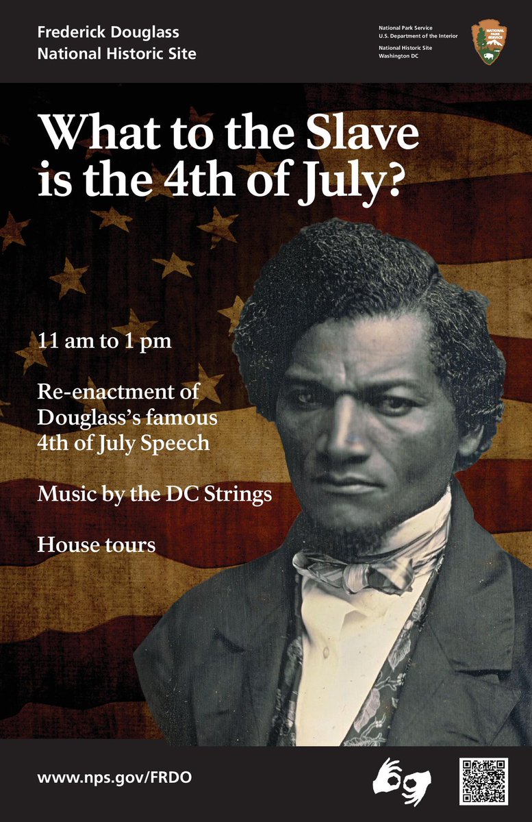 Join us <a href="/FredDouglassNPS/">Frederick Douglass</a> on 7/4 for our annual program “What to the Slave is the Fourth of July?” @ 11am with a re-enactment of the speech, music by DC Strings Workshop, &amp; house tours. The site will be open til 5 pm! #FrederickDouglass #BlackHistory #IndependenceDay #FourthOfJuly