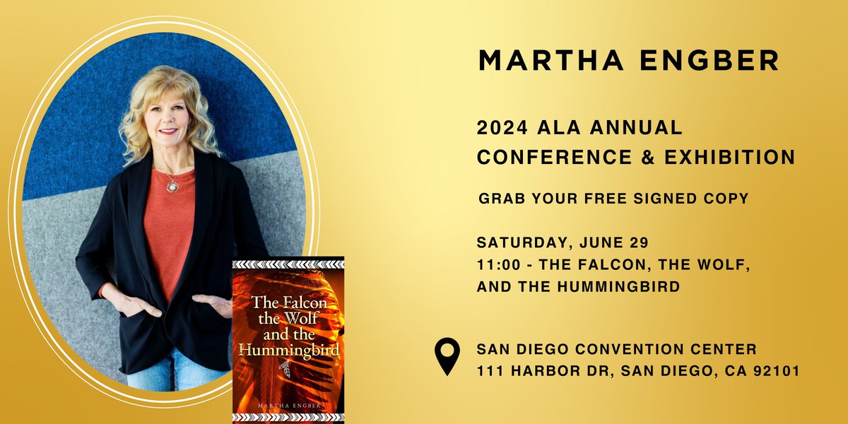 HistriaBooks's tweet image. ALA 2024 - Martha Engber will be signing copies of her book, The Falcon, the Wolf, and the Hummingbird, a Chanticleer International Book Award Semi-finalist.
#ALAAC24 #LibLearnX24 #fundlibraries #booksbooksbooks #booktw